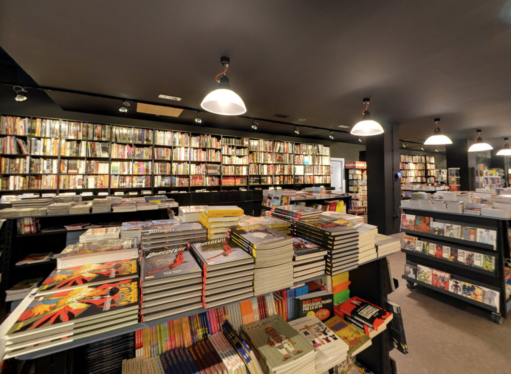 Interior de una librería a medida en Bilbao, con estanterías de suelo a techo y focos empotrados